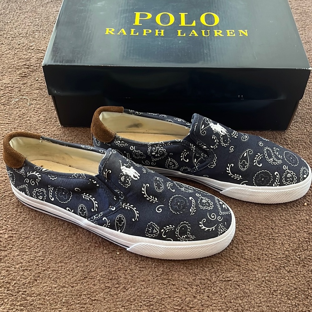 Polo Ralph Lauren Vaughn Slip On Shoes Bandana Print Paisley Suede